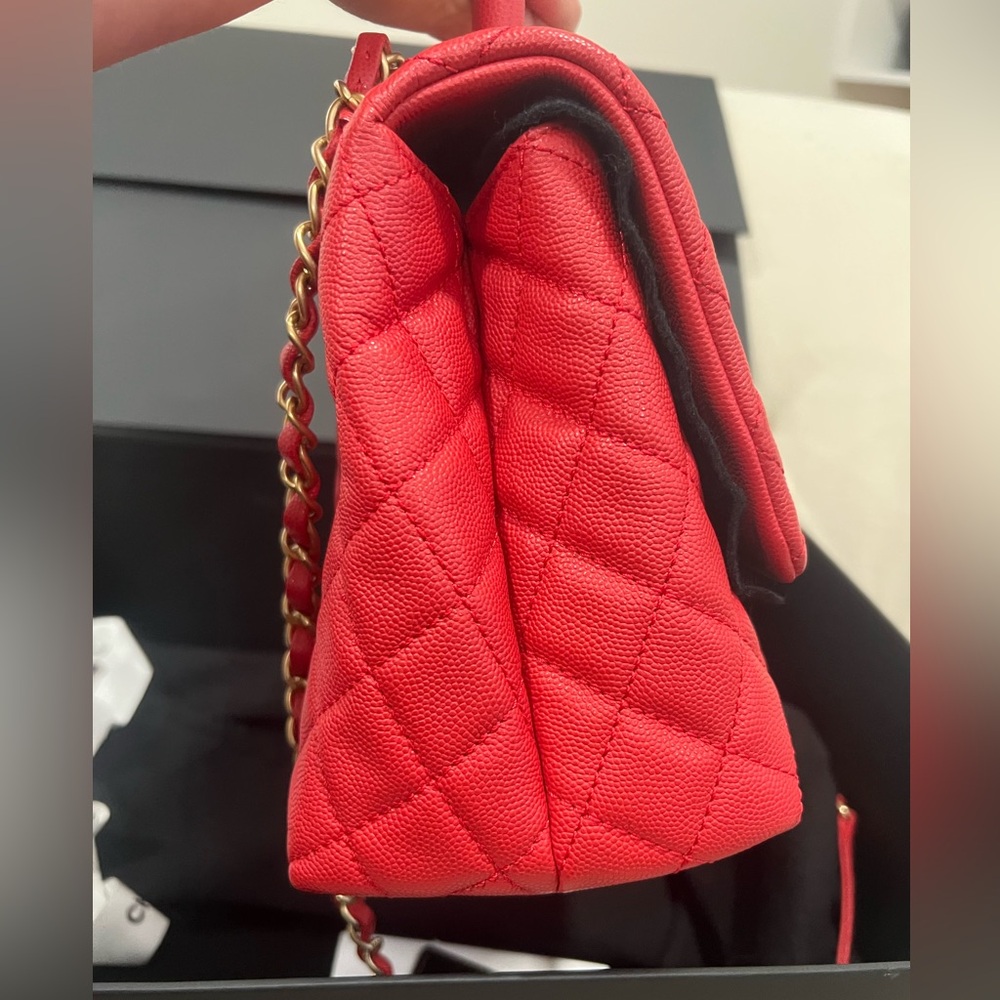 ❤️Coco Chanel Top handle Red Quilted Caviar Bag - Picture 4 of 16